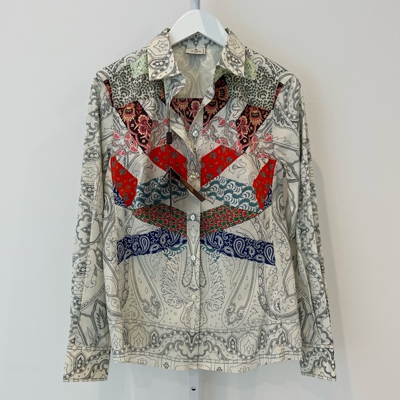 ETRO WHITE MULTI COTTON SHIRT SIZE IT 44 / US 8 NWTS! - Picture 7 of 17
